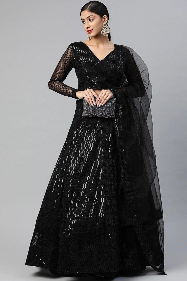 Black Sequin Net Lehenga