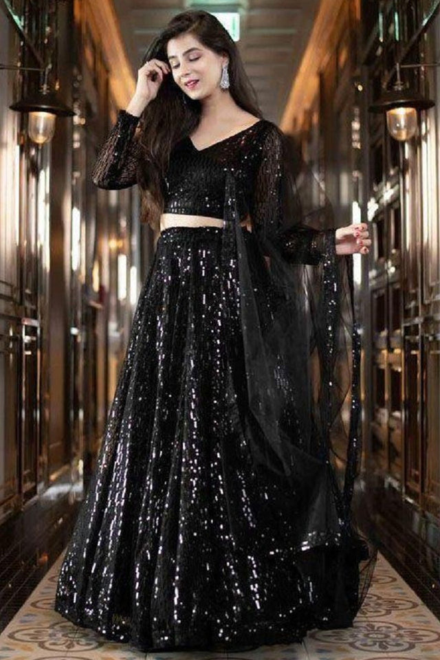 Black Sequin Net Lehenga