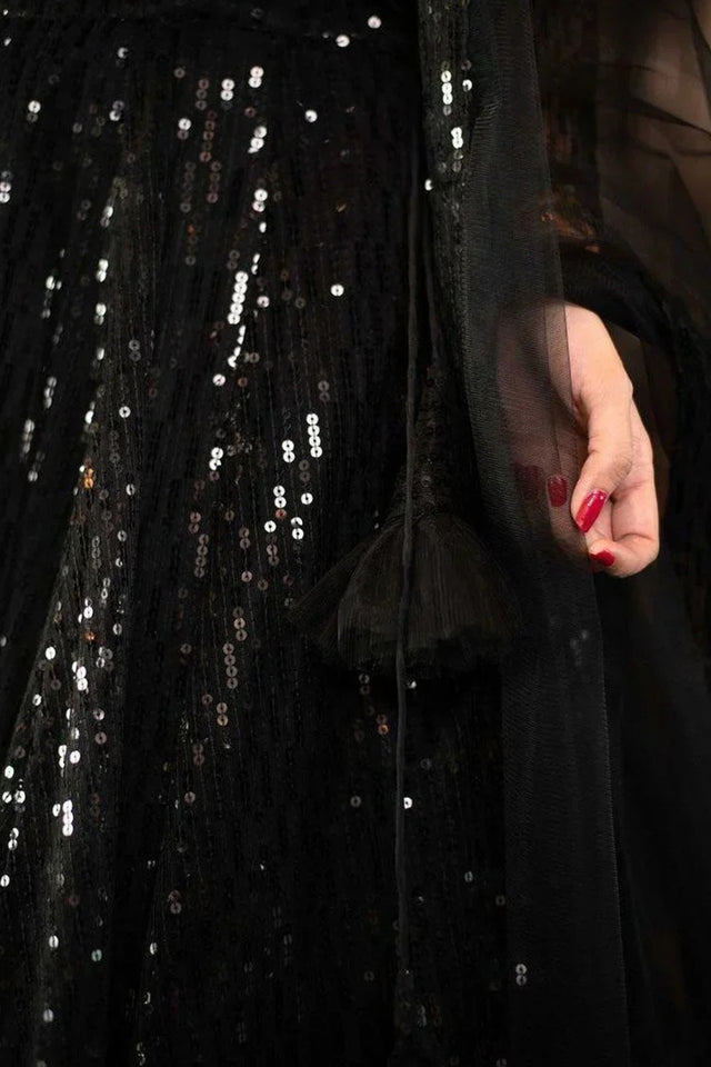 Black Sequin Net Lehenga