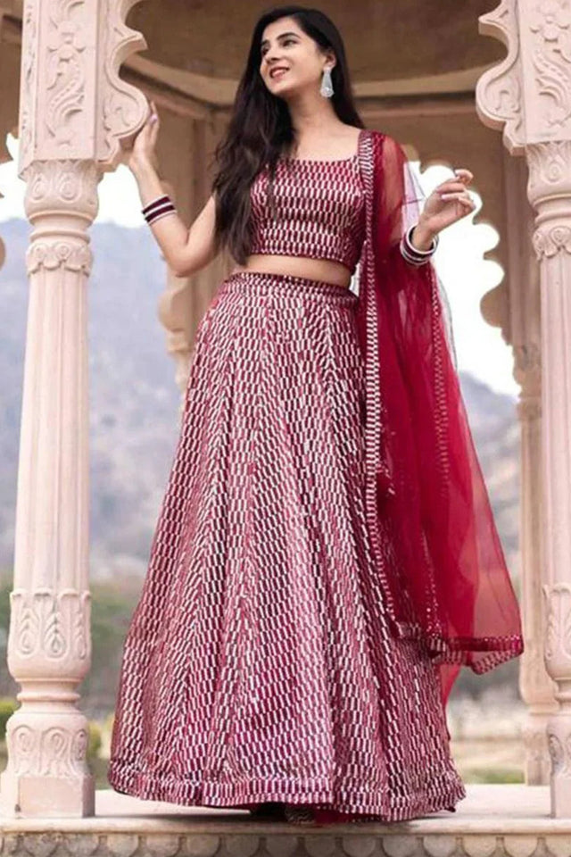 Pink Sequin Net Lehenga