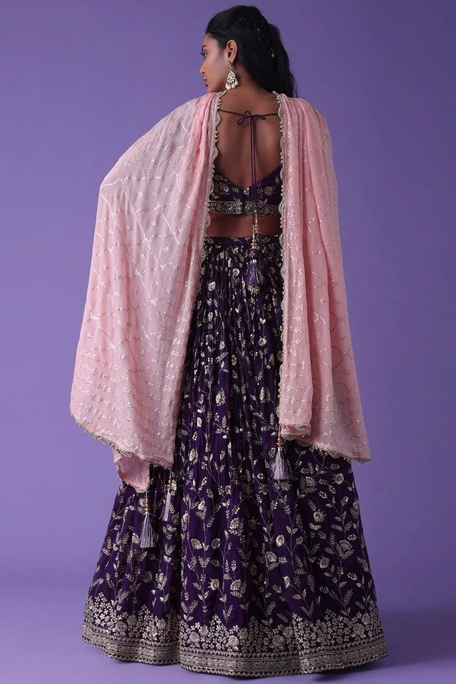 Violet Floral Embroidered Georgette Lehenga