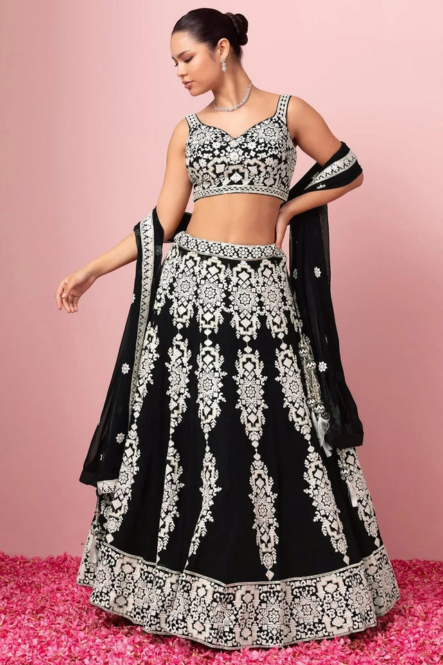Black Embroidered Georgette Lehenga