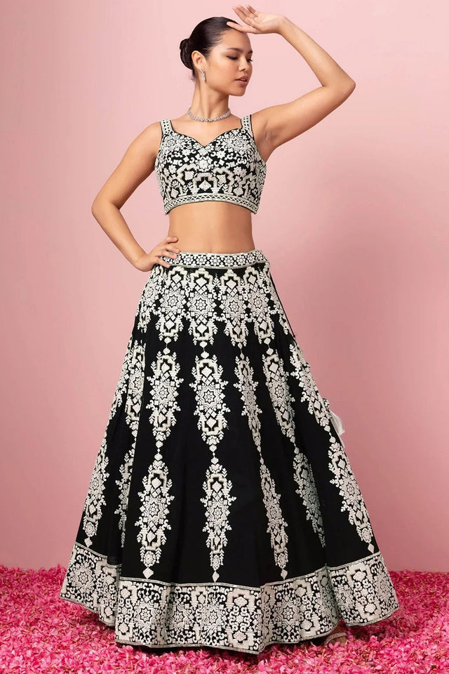 Black Embroidered Georgette Lehenga