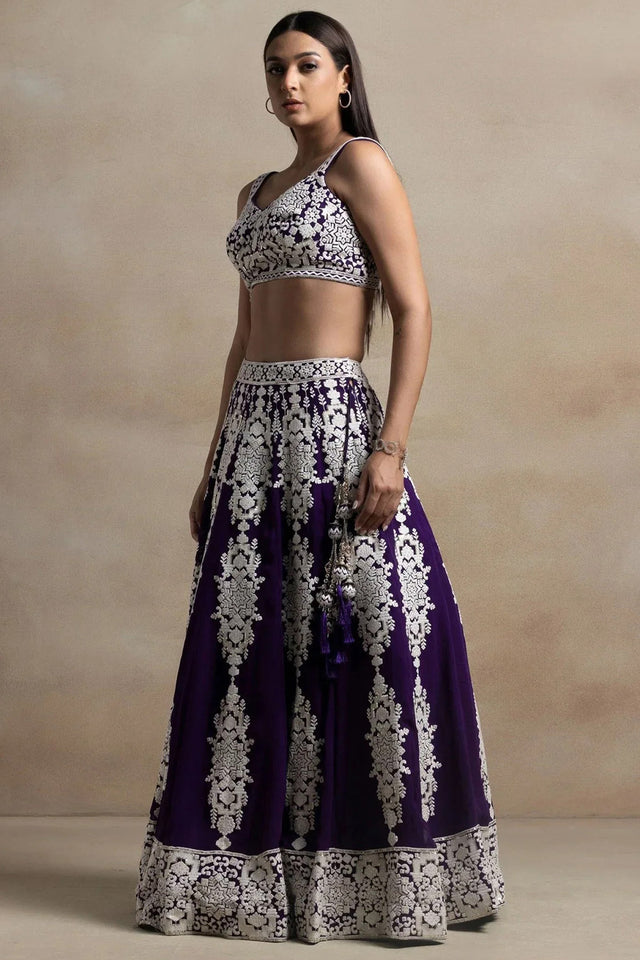 Violet Embroidered Georgette Lehenga
