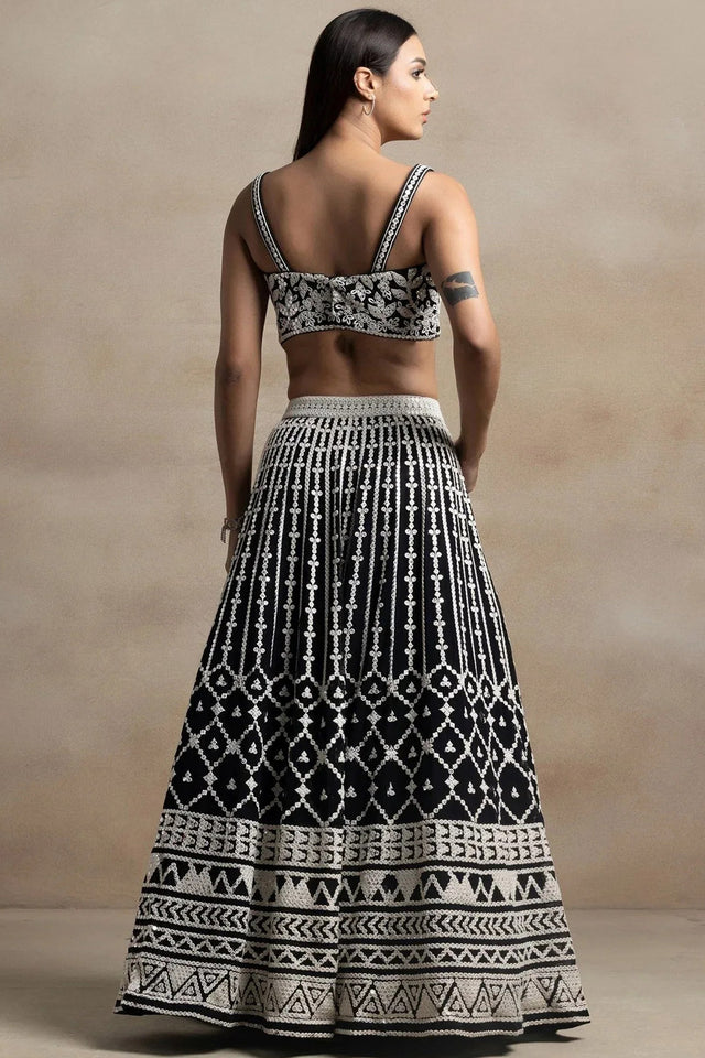 Black Embroidered Georgette Lehenga