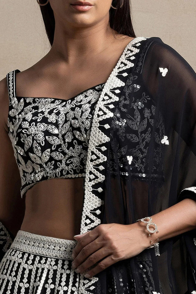 Black Embroidered Georgette Lehenga