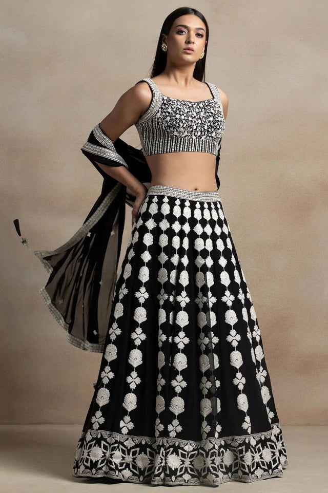 Black Embroidered Georgette Lehenga