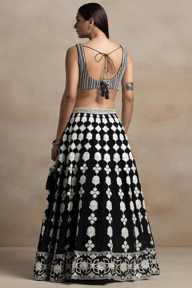 Black Embroidered Georgette Lehenga