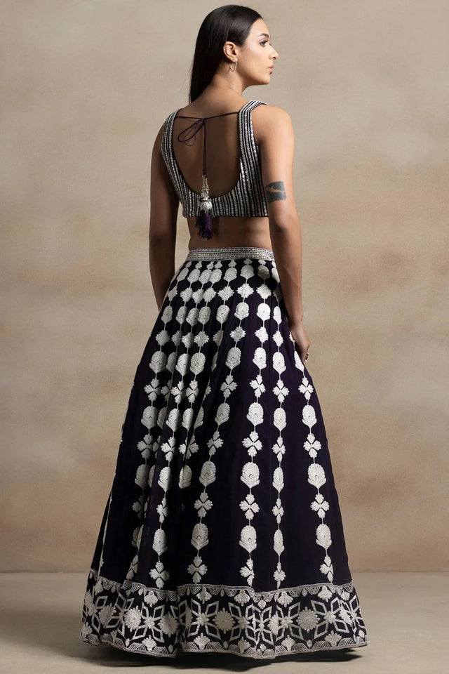 Violet Embroidered Georgette Lehenga