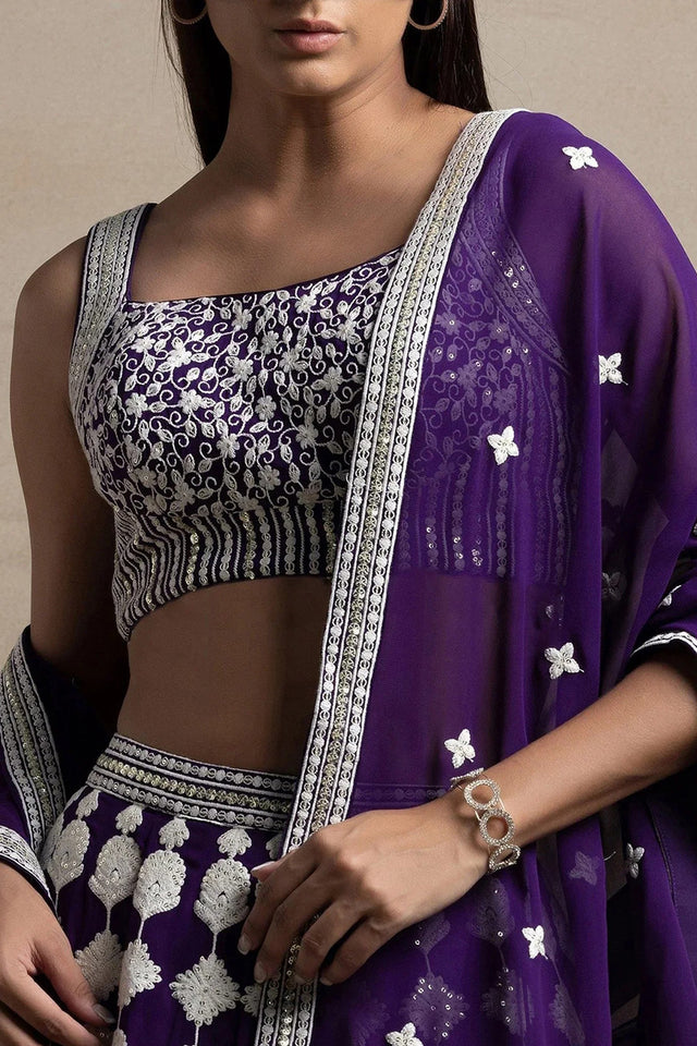 Violet Embroidered Silk Lehenga