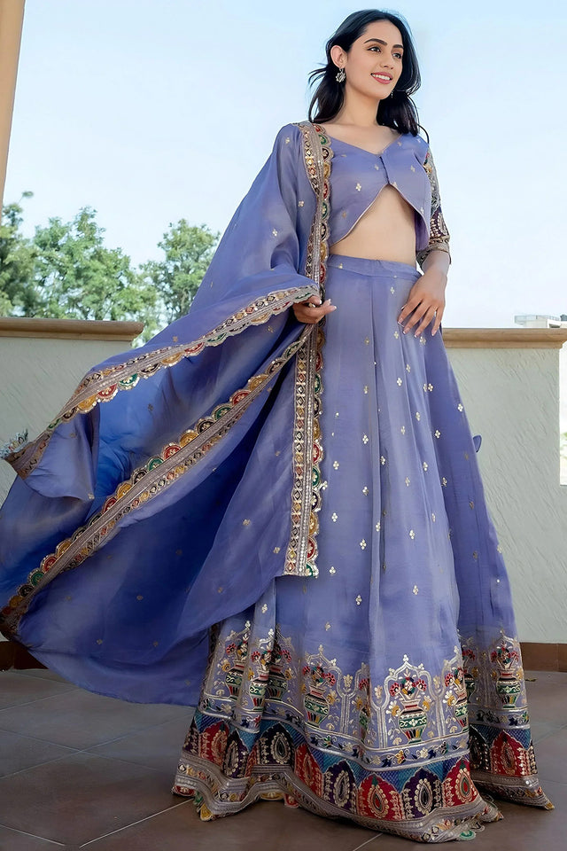 Lavender Sequin Georgette Lehenga