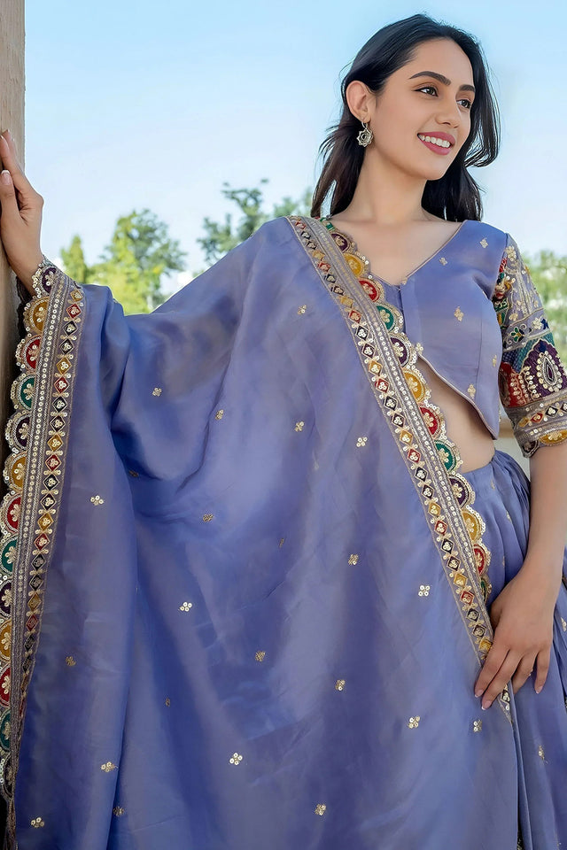 Lavender Sequin Georgette Lehenga