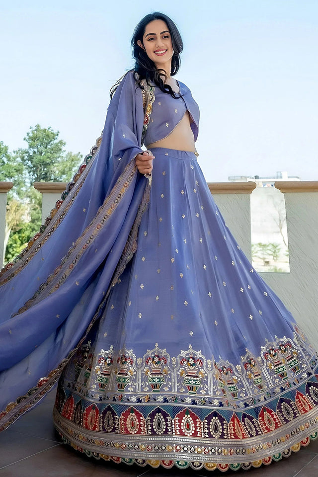 Lavender Sequin Georgette Lehenga