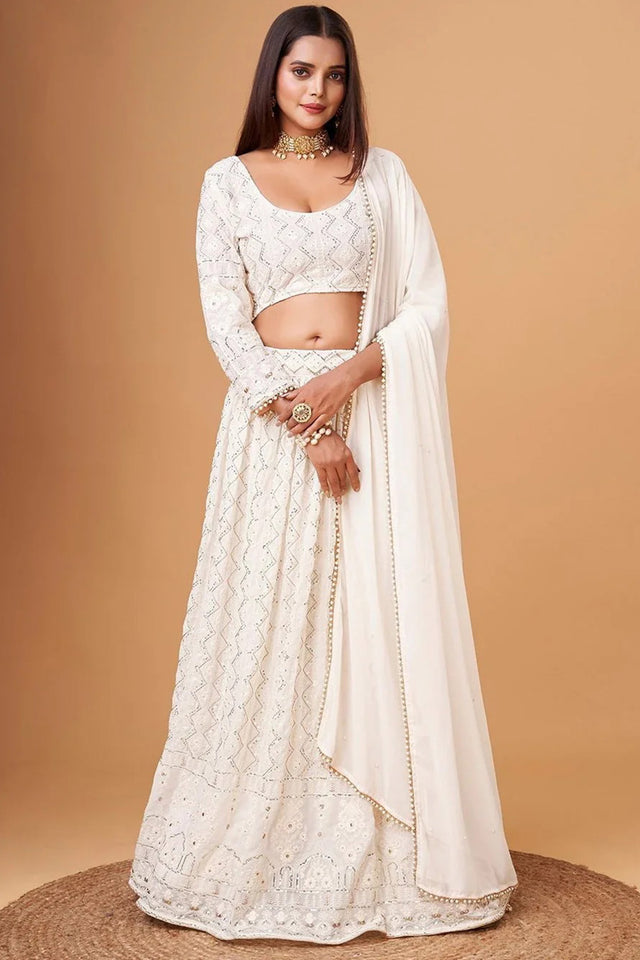 White Sequin Net Lehenga