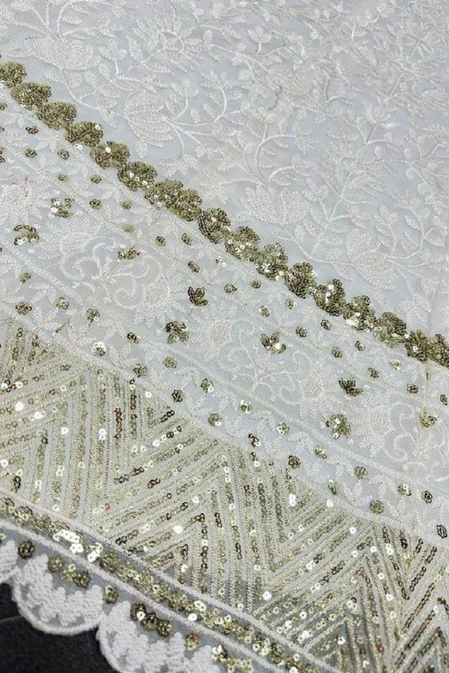 White Floral Embroidered Net Lehenga