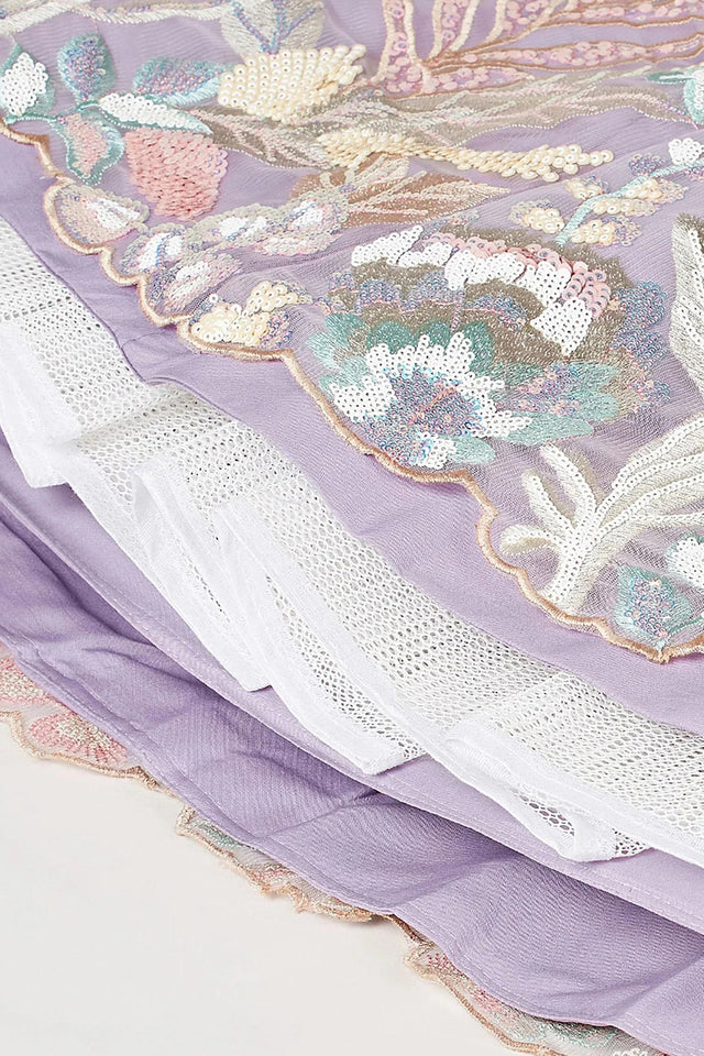 Lavender Floral Embroidered Net Lehenga