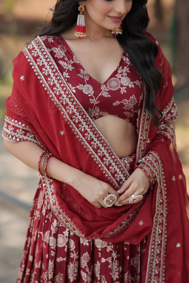 Maroon Sequin with Embroidered Silk Lehenga