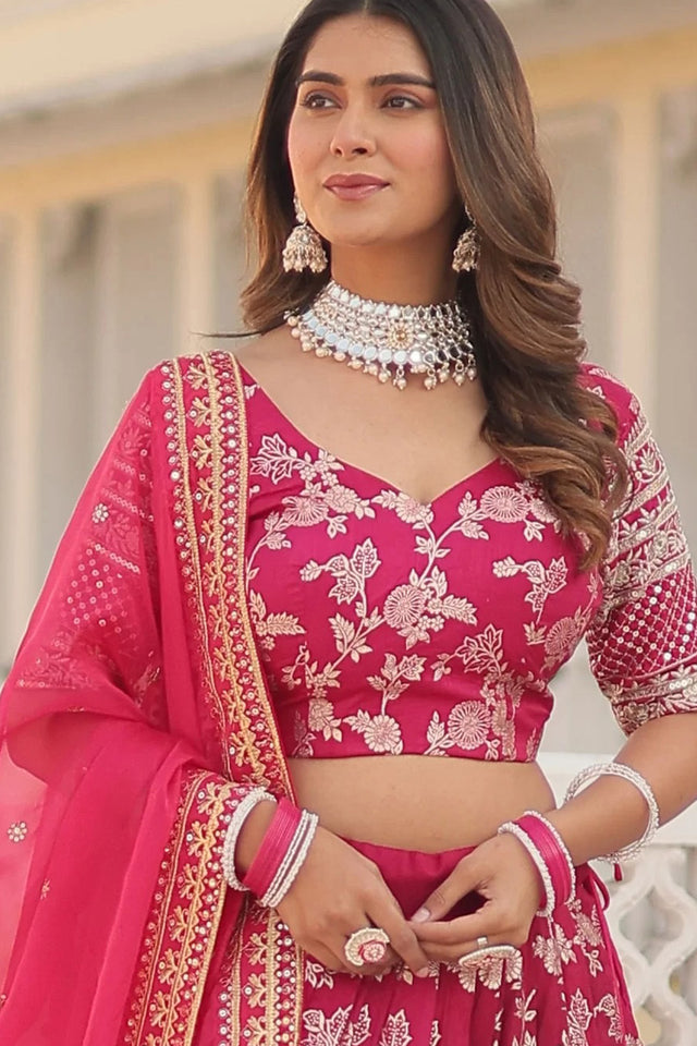 Pink Sequin with Embroidered Silk Lehenga