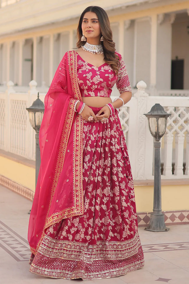 Pink Sequin with Embroidered Silk Lehenga