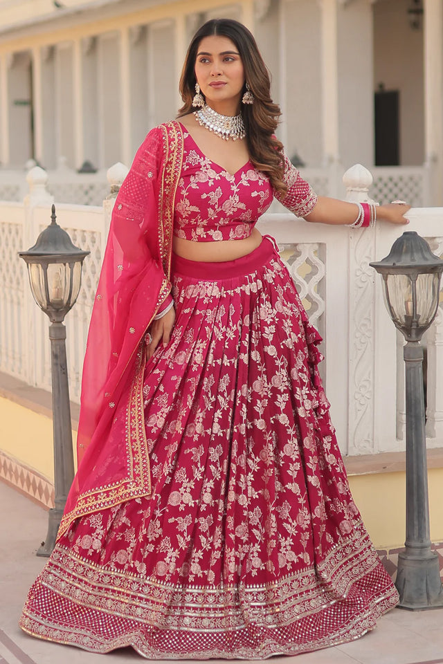 Pink Sequin with Embroidered Silk Lehenga