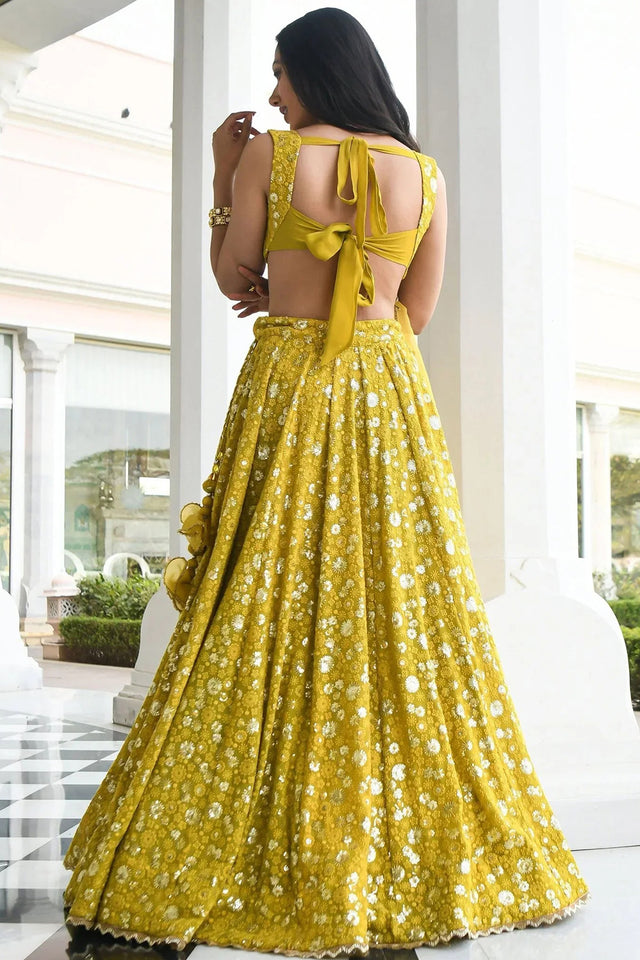 Yellow Embroidered Georgette Lehenga