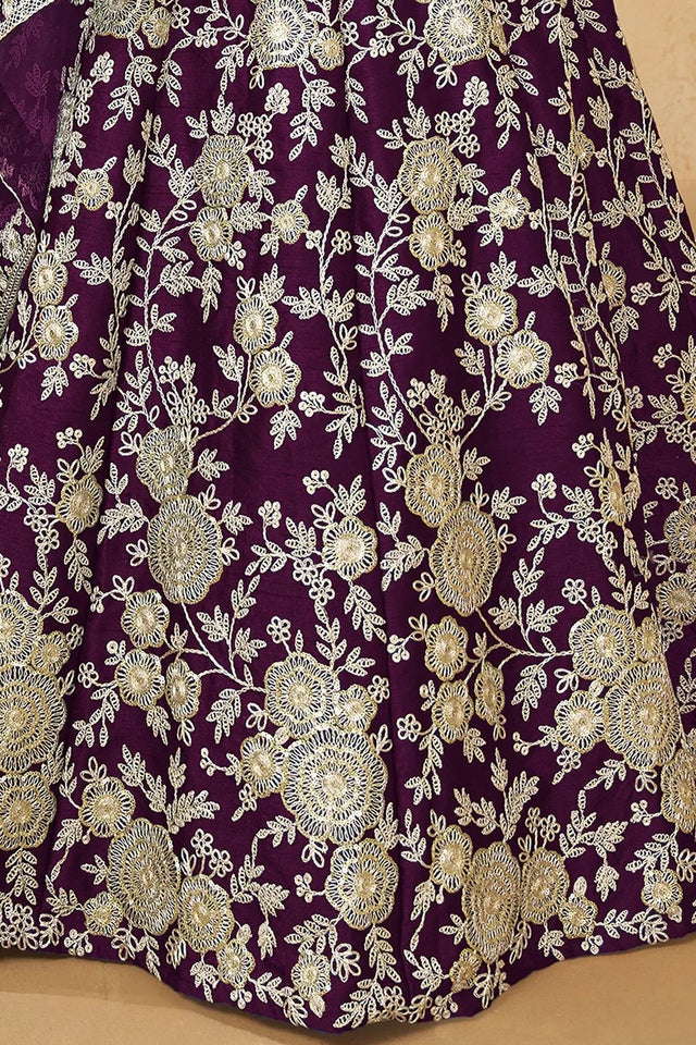 Violet Sequin with Floral Embroidered Georgette Lehenga