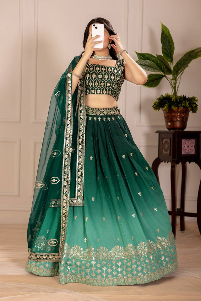 Green Sequin with Embroidered Simmer Silk Lehenga