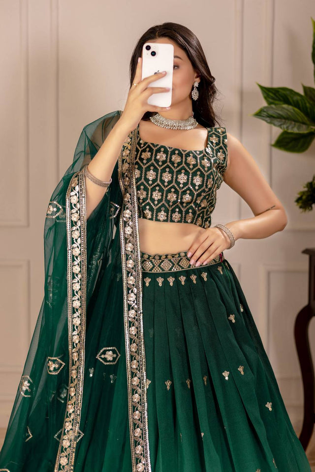 Green Sequin with Embroidered Simmer Silk Lehenga