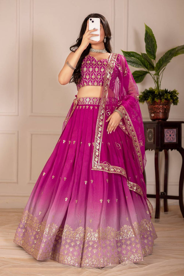 Pink Sequin with Embroidered Simmer Silk Lehenga