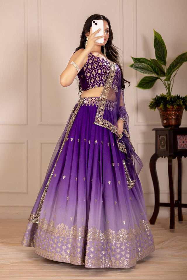 Violet Sequin with Embroidered Simmer Silk Lehenga