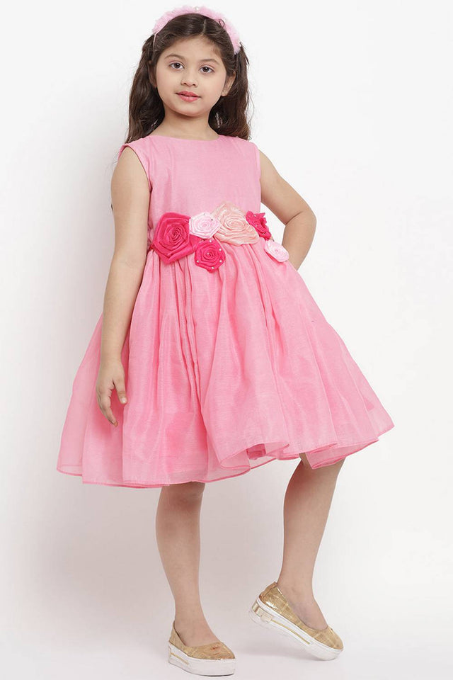 Girl's Pink Solid Silk Dress