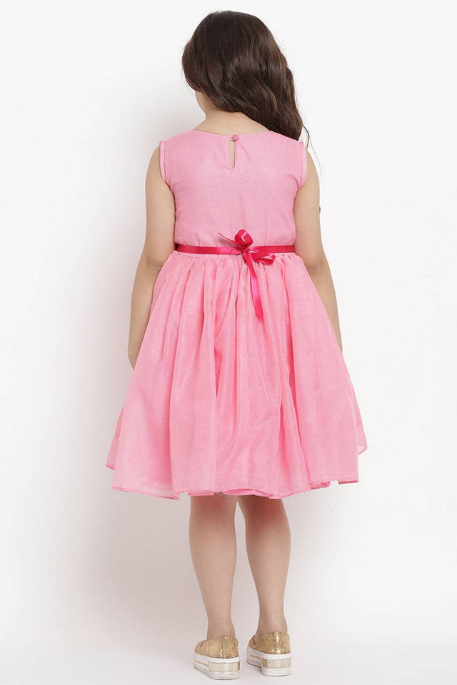 Girl's Pink Solid Silk Dress
