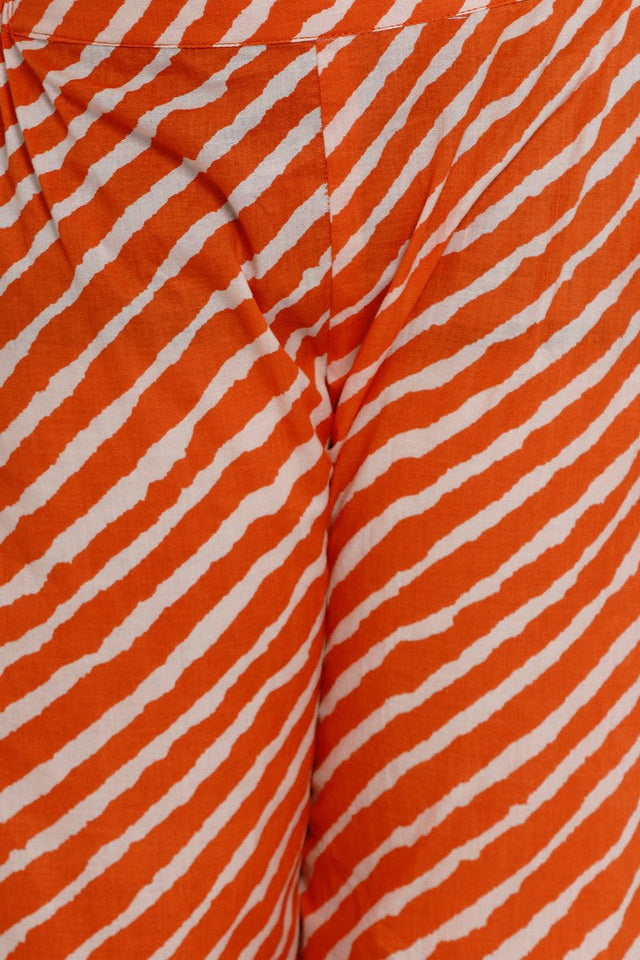 Girl's Orange Bandhani Printed Cotton Kurta Set