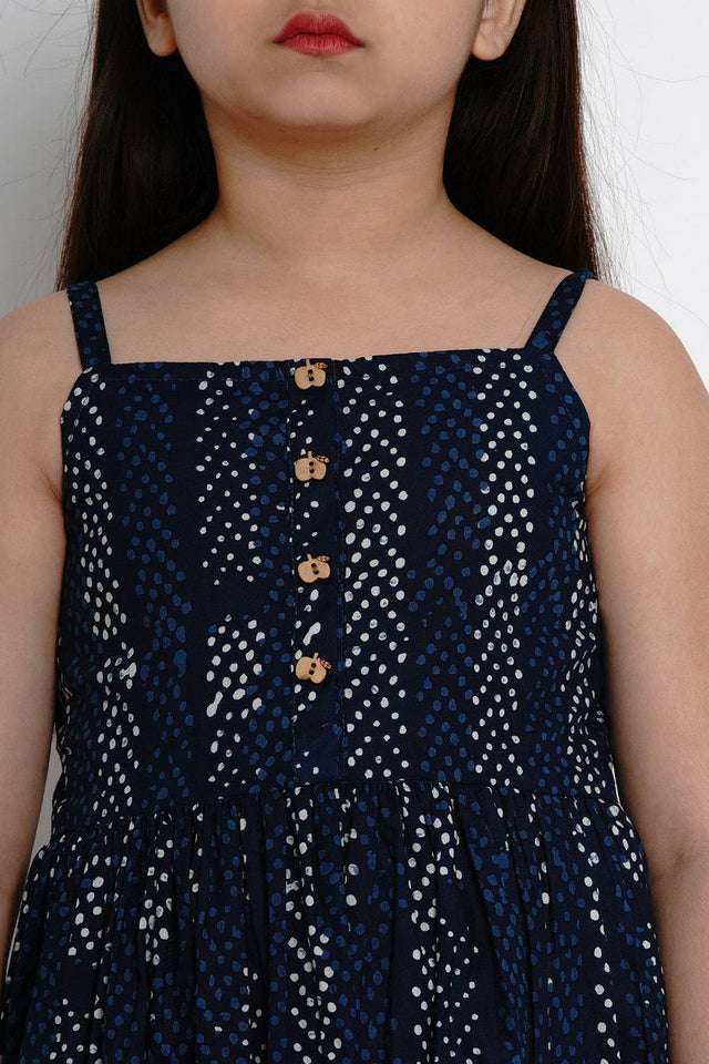Girl's Blue Printed Cotton Dress