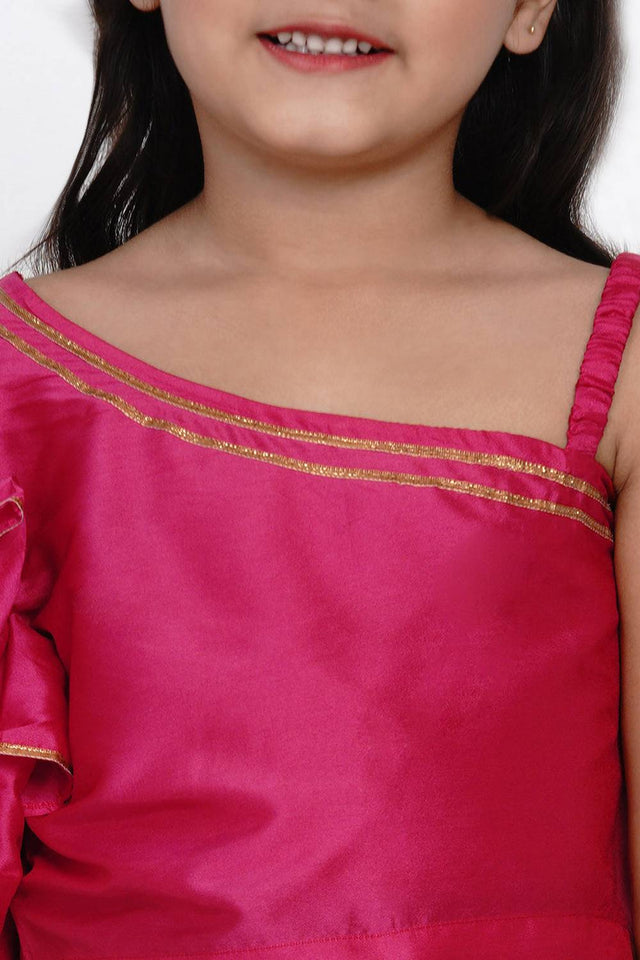 Girl's Black Foil Printed Silk Lehenga