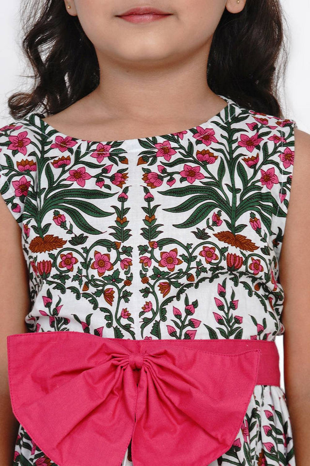 Girl's Pink Floral Printed Cotton Dress