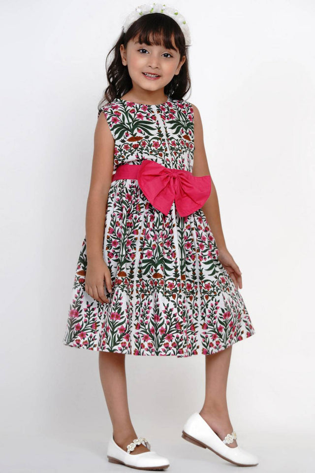 Girl's Pink Floral Printed Cotton Dress