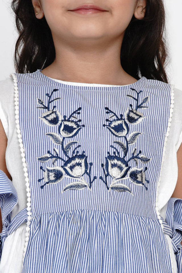 Girl's Blue Stripe Cotton Dress (N2ZBBB198)