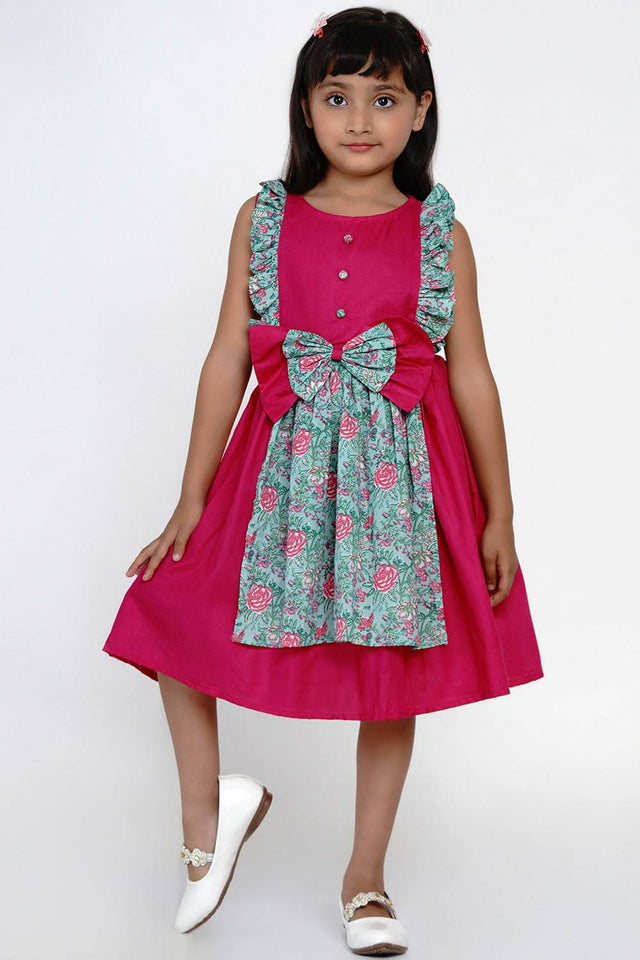 Girl's Pink Floral Printed Cotton Dress