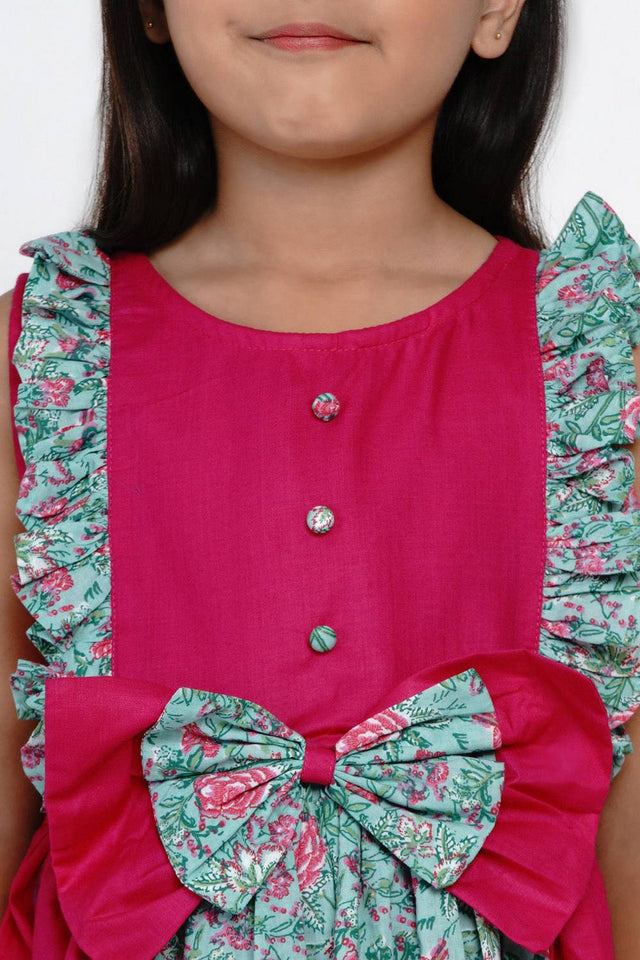 Girl's Pink Floral Printed Cotton Dress