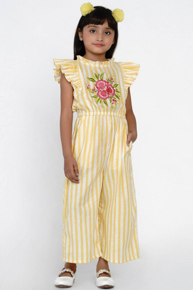 Girl's Yellow Stripe Cotton Jumpsuit
