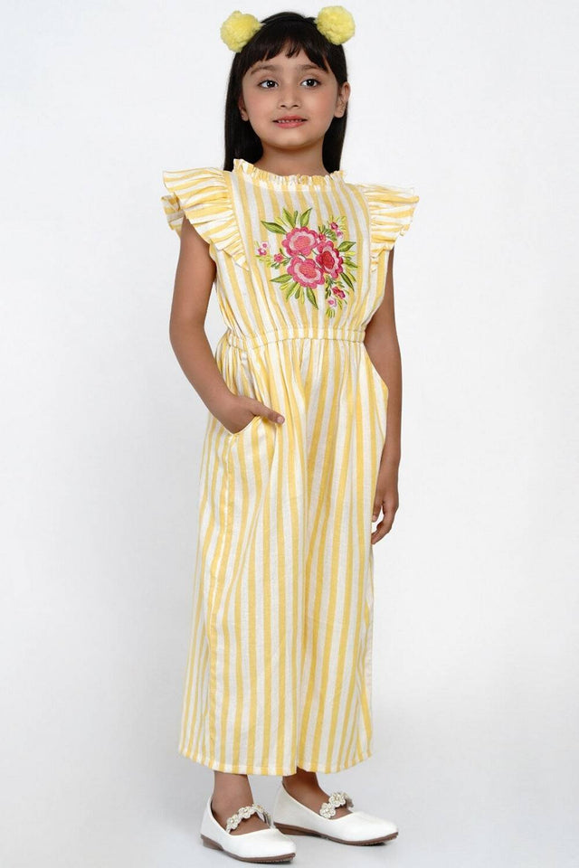 Girl's Yellow Stripe Cotton Jumpsuit