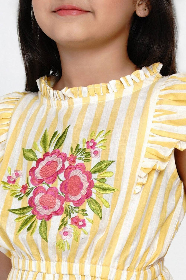 Girl's Yellow Stripe Cotton Jumpsuit