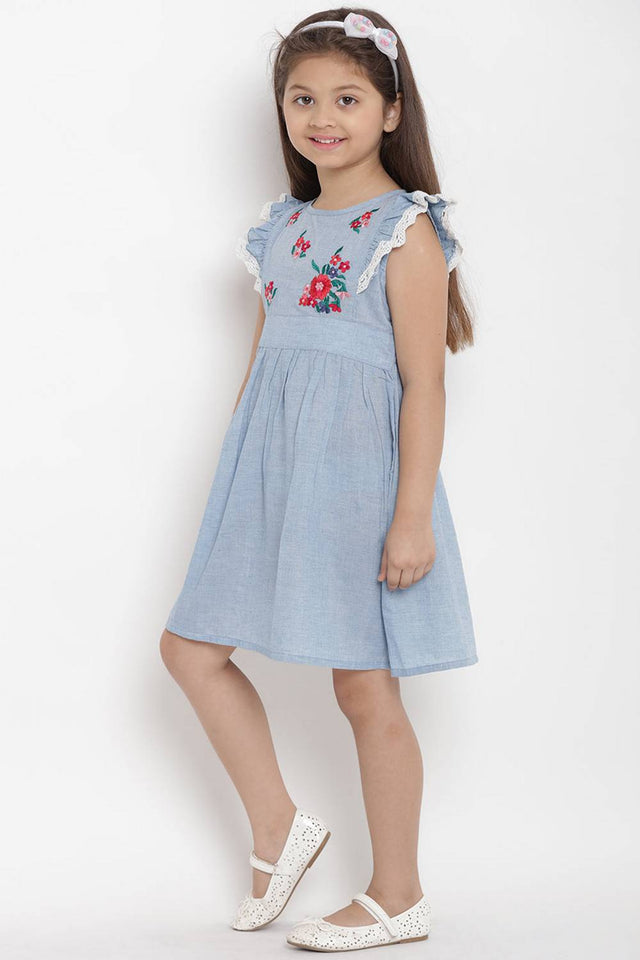 Girl's Blue Stripe Cotton Dress