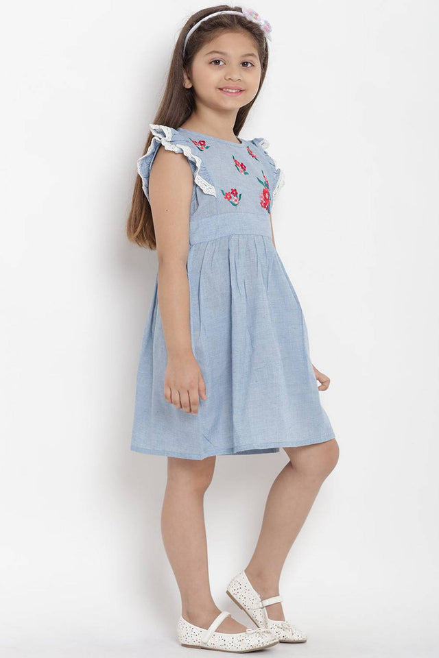 Girl's Blue Stripe Cotton Dress