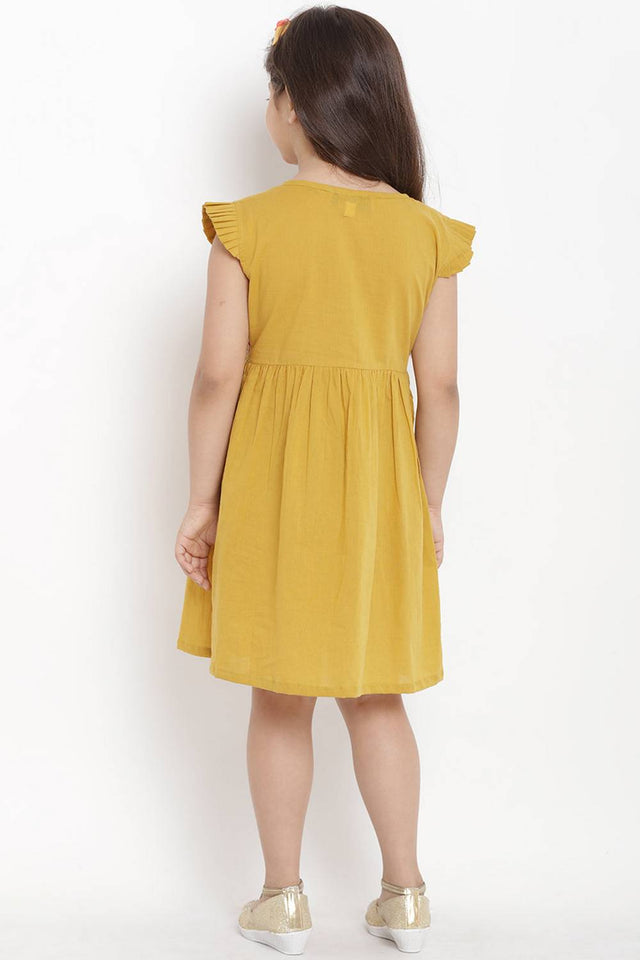 Girl's Yellow Solid Flared Cotton Flared Dress