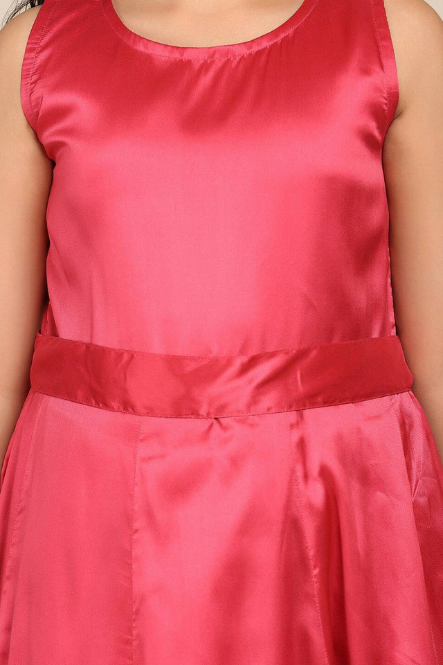 Girl's Pink Floral Printed Silk Dress