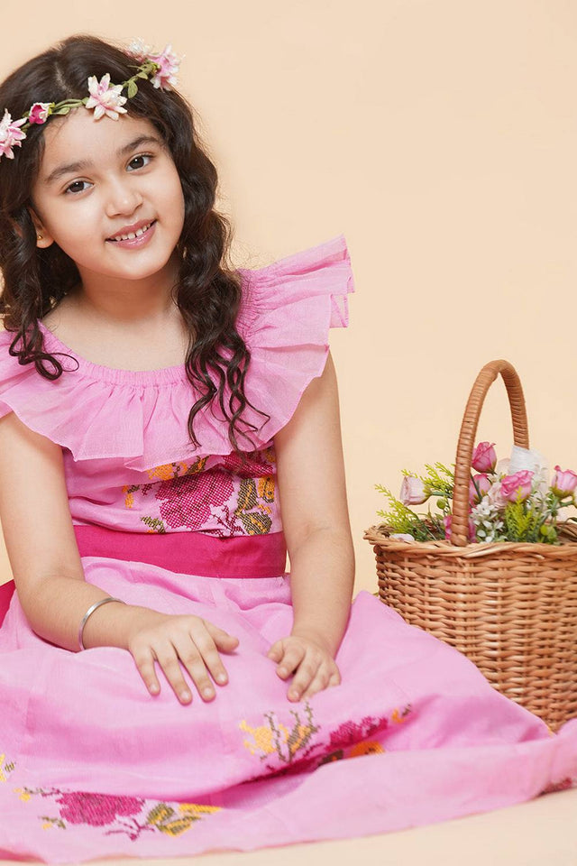 Girl's Pink Embroidered Cotton Dress