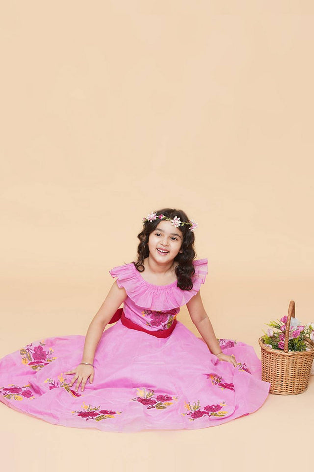 Girl's Pink Embroidered Cotton Dress