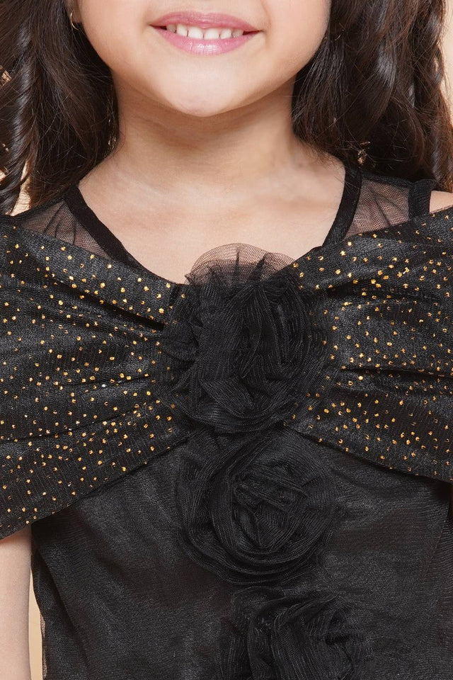 Girl's Black Emblished Flared Polyester Flared Dress